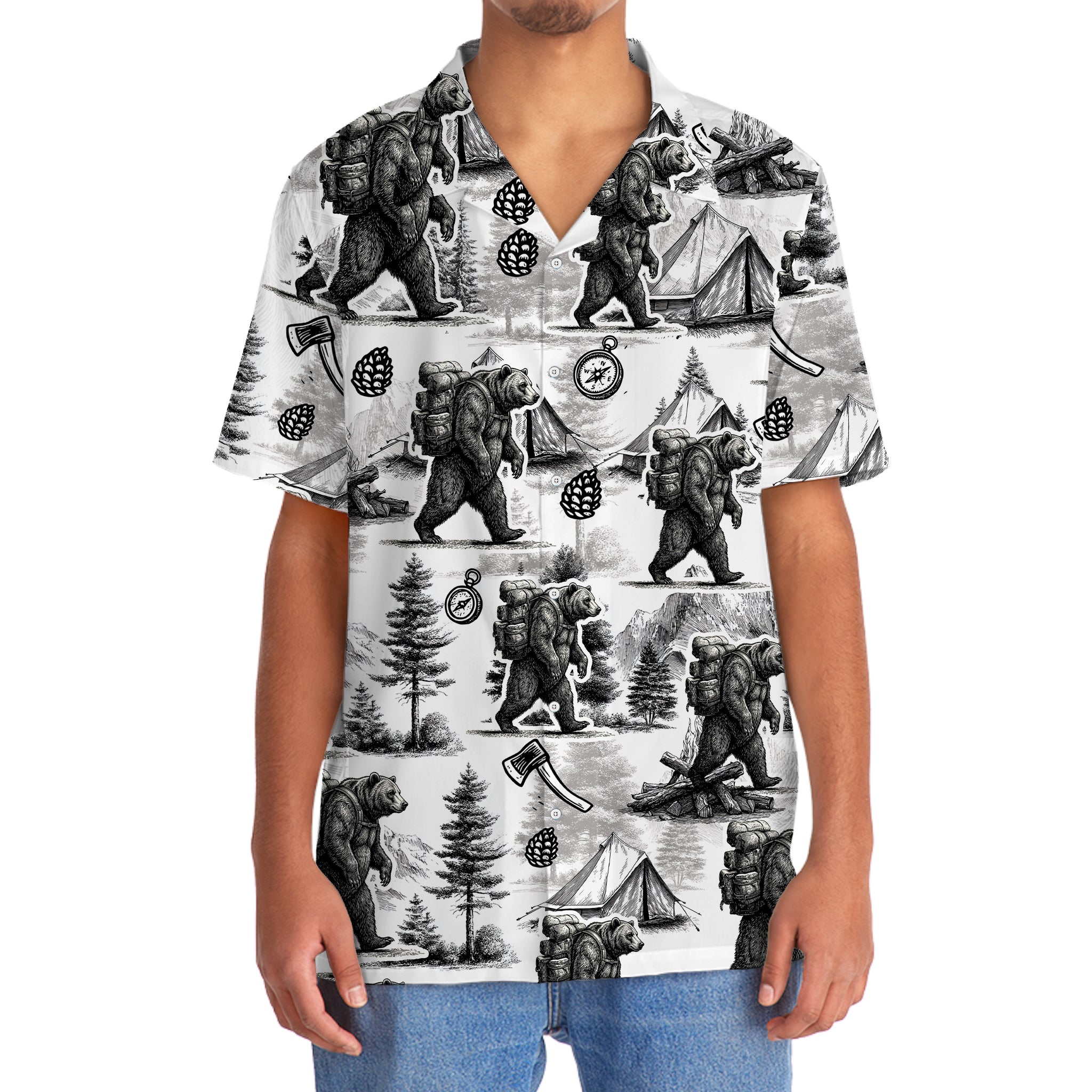 Vintage Wild Bear Go Camping Hawaiian Shirt