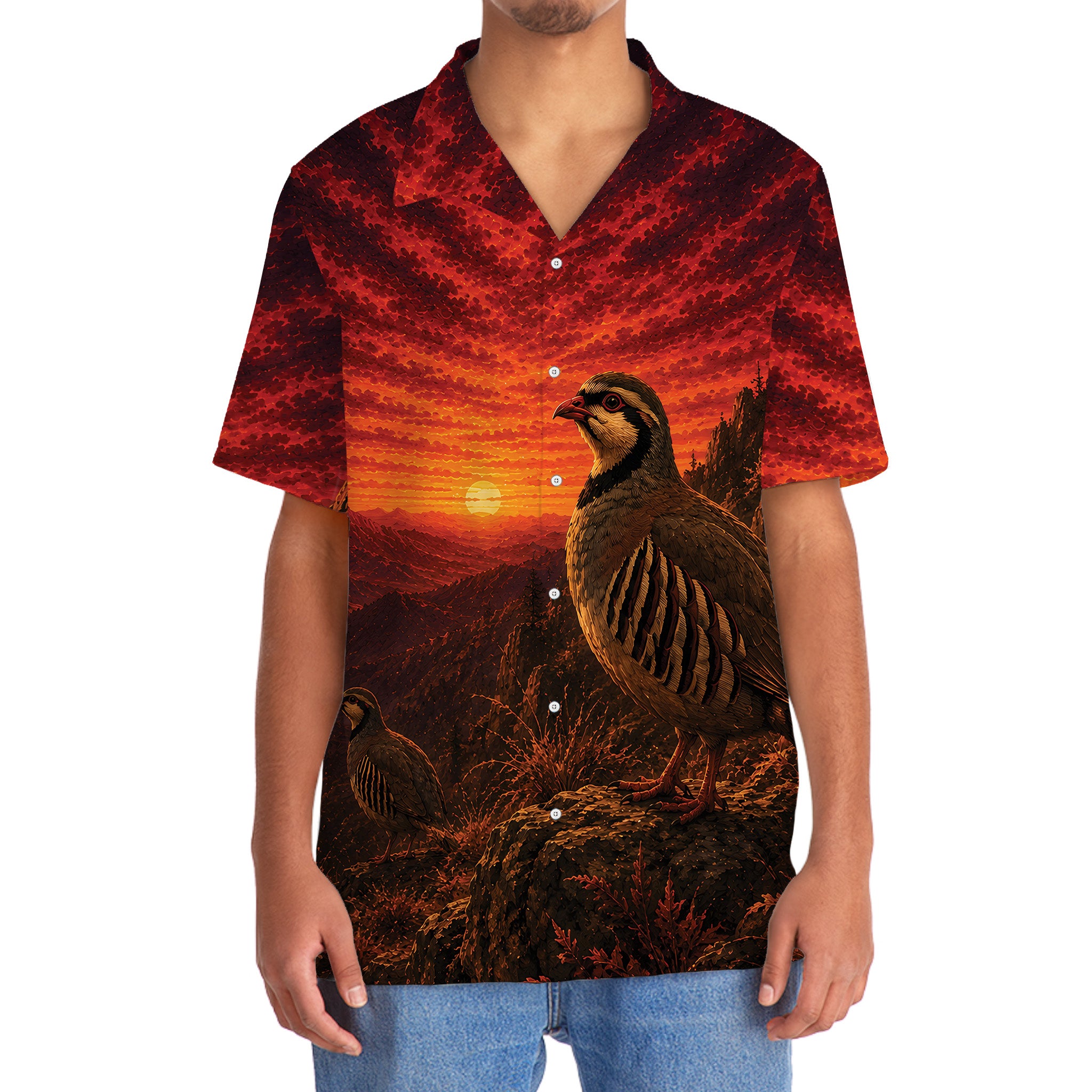 Chukar Hunting Burnt Sky Hawaiian Shirt