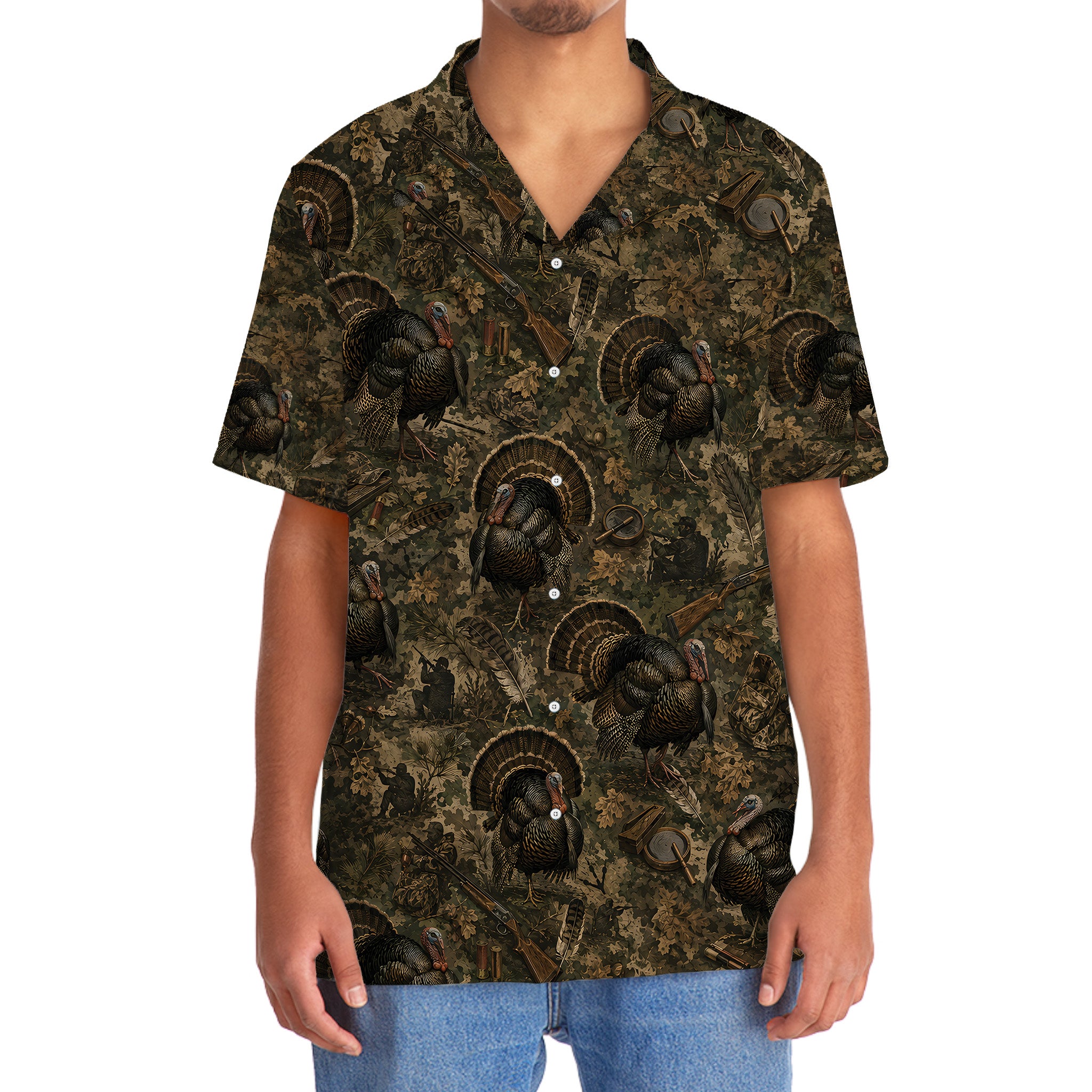 Vintage Turkey Hunter Camo Hawaiian Shirt