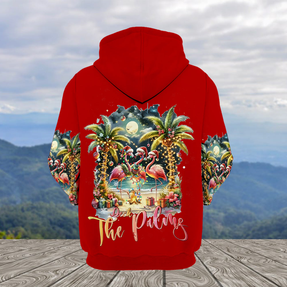 Christmas Deck The Palms Flamingo All Over Print Shirt