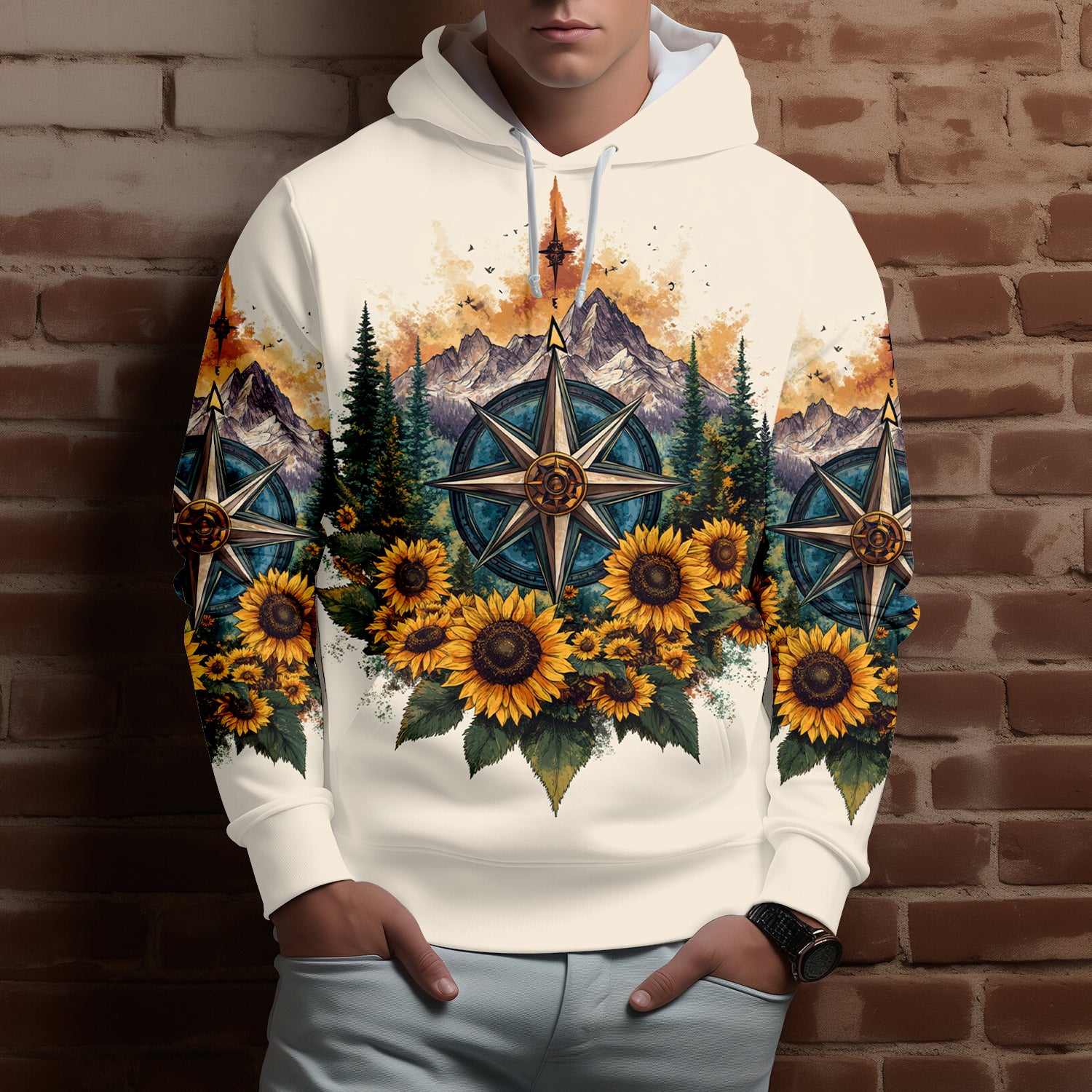 Live For The Moments Compass Sunflower All Over Print Shirt