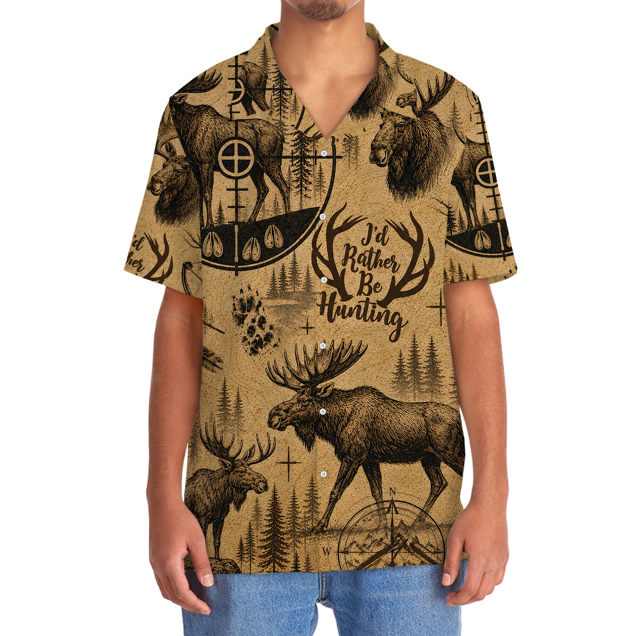 Moose Hunting I'd Rather Be Hunting Hawaiian Shirt