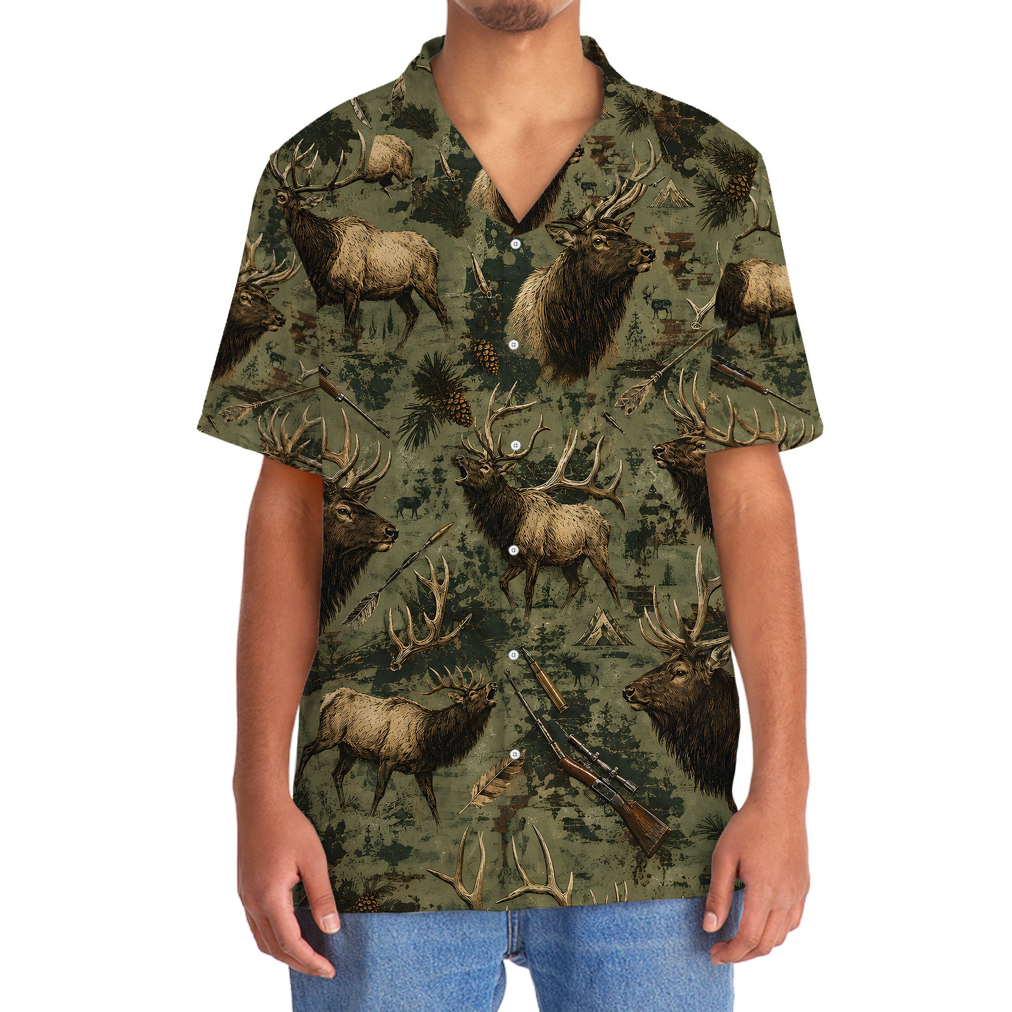 Elk Hunting Forest Hawaiian Shirt