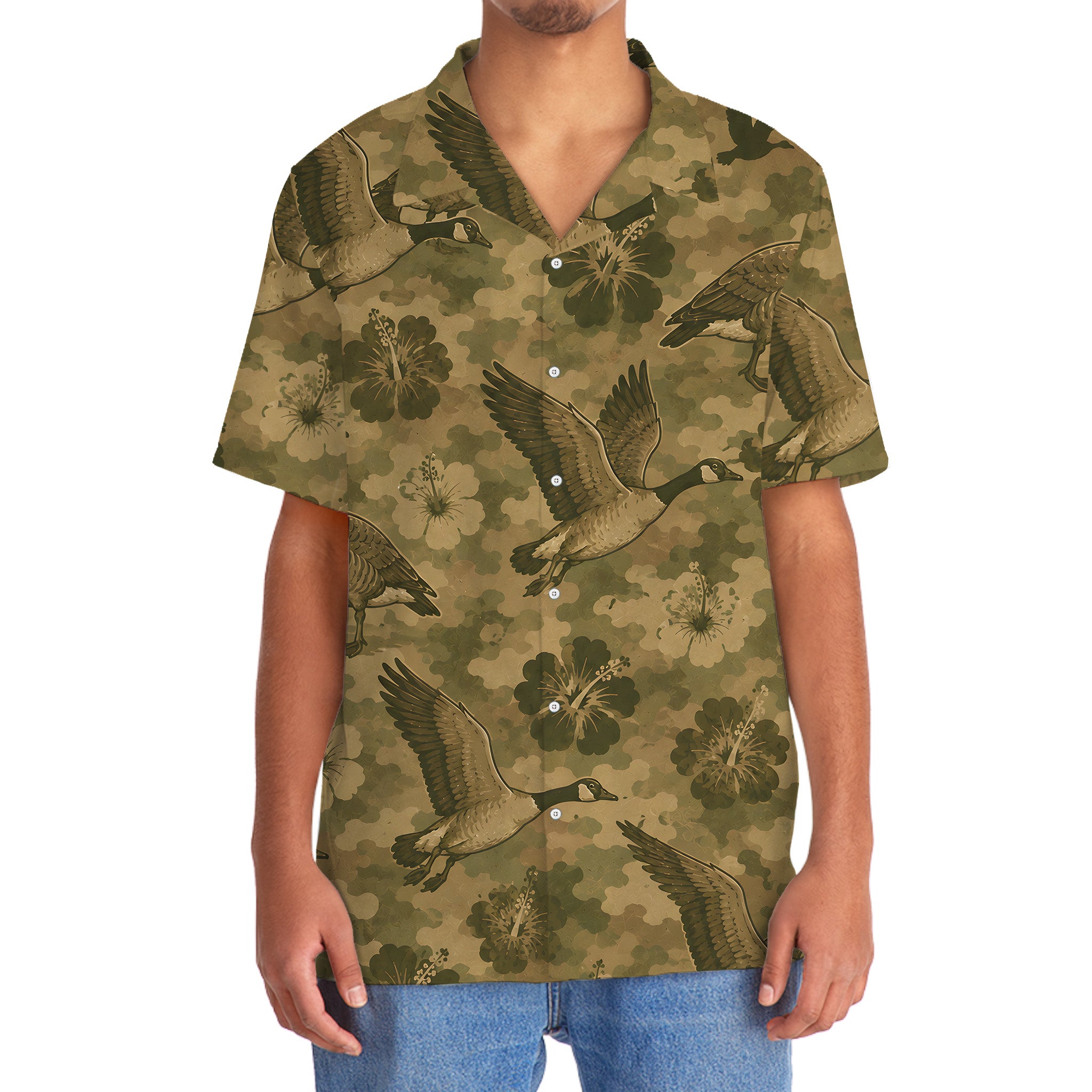 Goose Hibiscus Camouflage Hawaiian Shirt