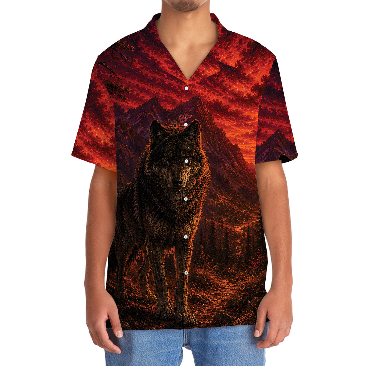 Wolf Hunting Burnt Sky Hawaiian Shirt