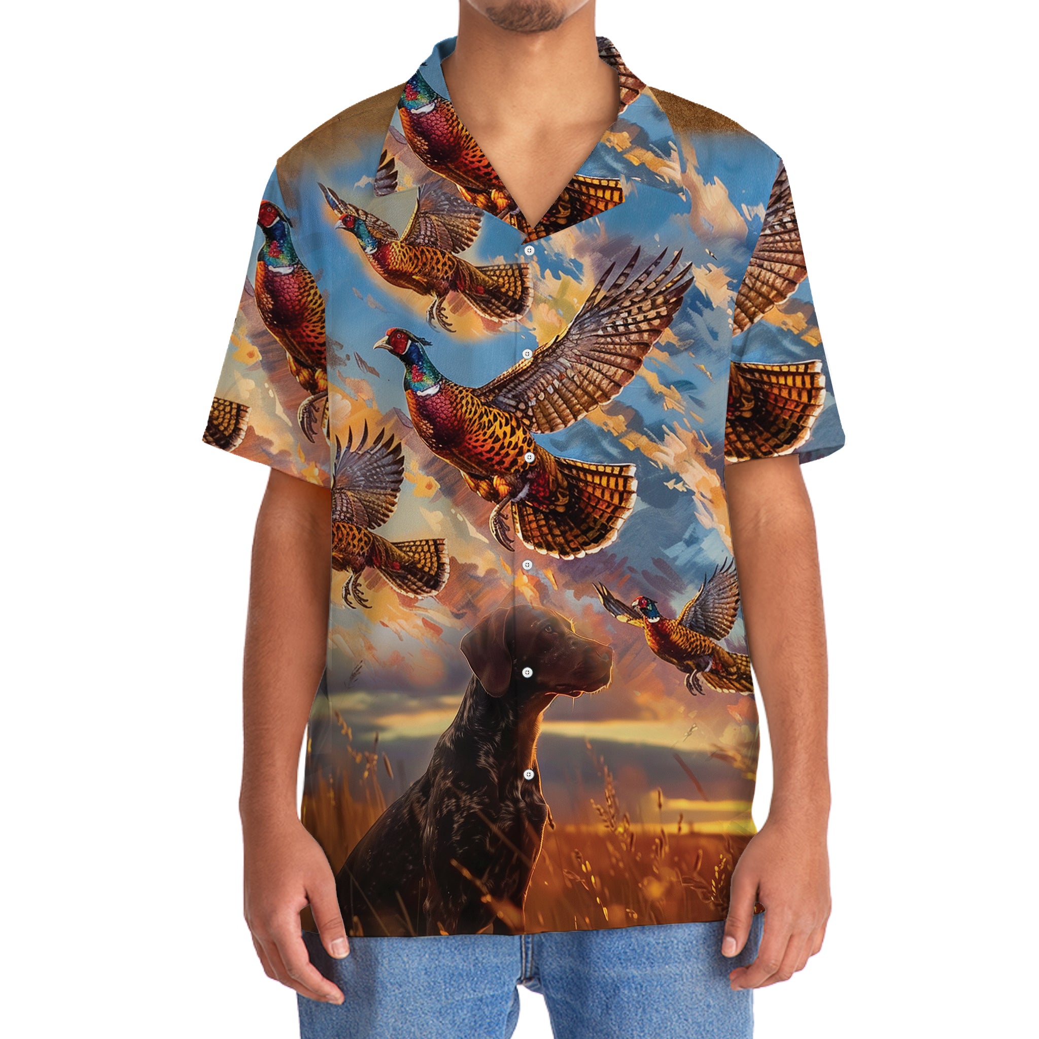 Pheasant Hunting with German Shorthaired Pointer Hawaiian Shirt