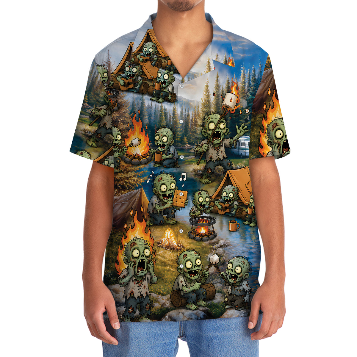 Vintage Zombie Camping Hawaiian Shirt