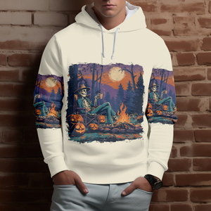 Chilling Skeleton by the Campfire Vintage Halloween All Over Print Shirt
