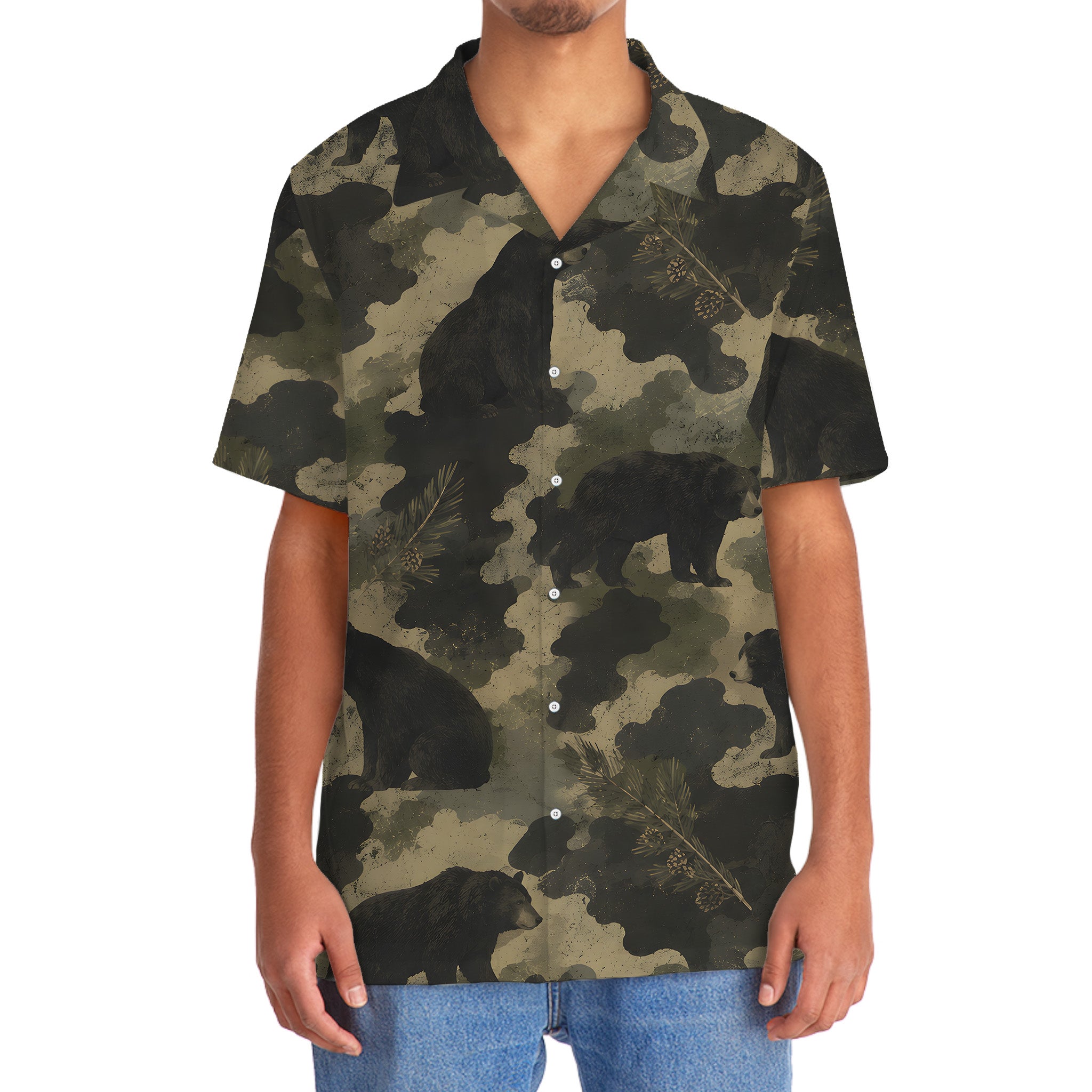 Black Bear Camouflage Graphic Pattern Hawaiian Shirt