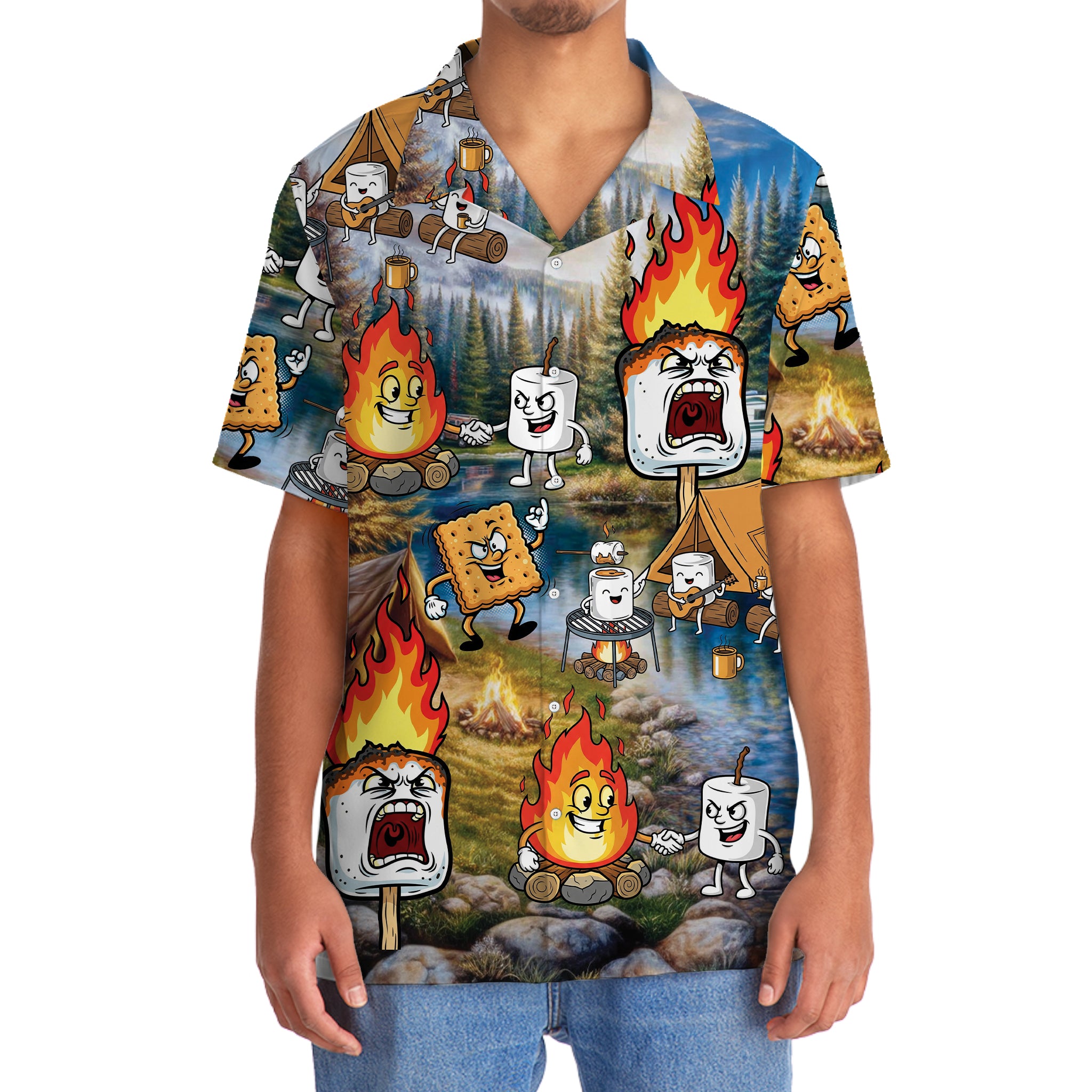 Vintage Camping Marshmallow Hawaiian Shirt