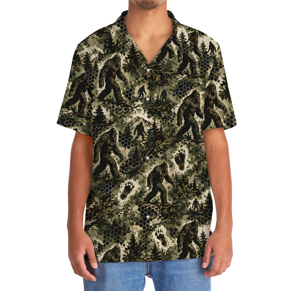 Tactical Hexagonal Bigfoot Camo Hawaiian Shirt