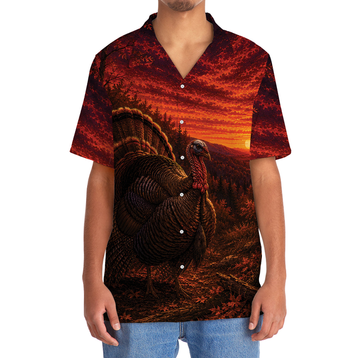 Turkey Hunting Burnt Sky Hawaiian Shirt