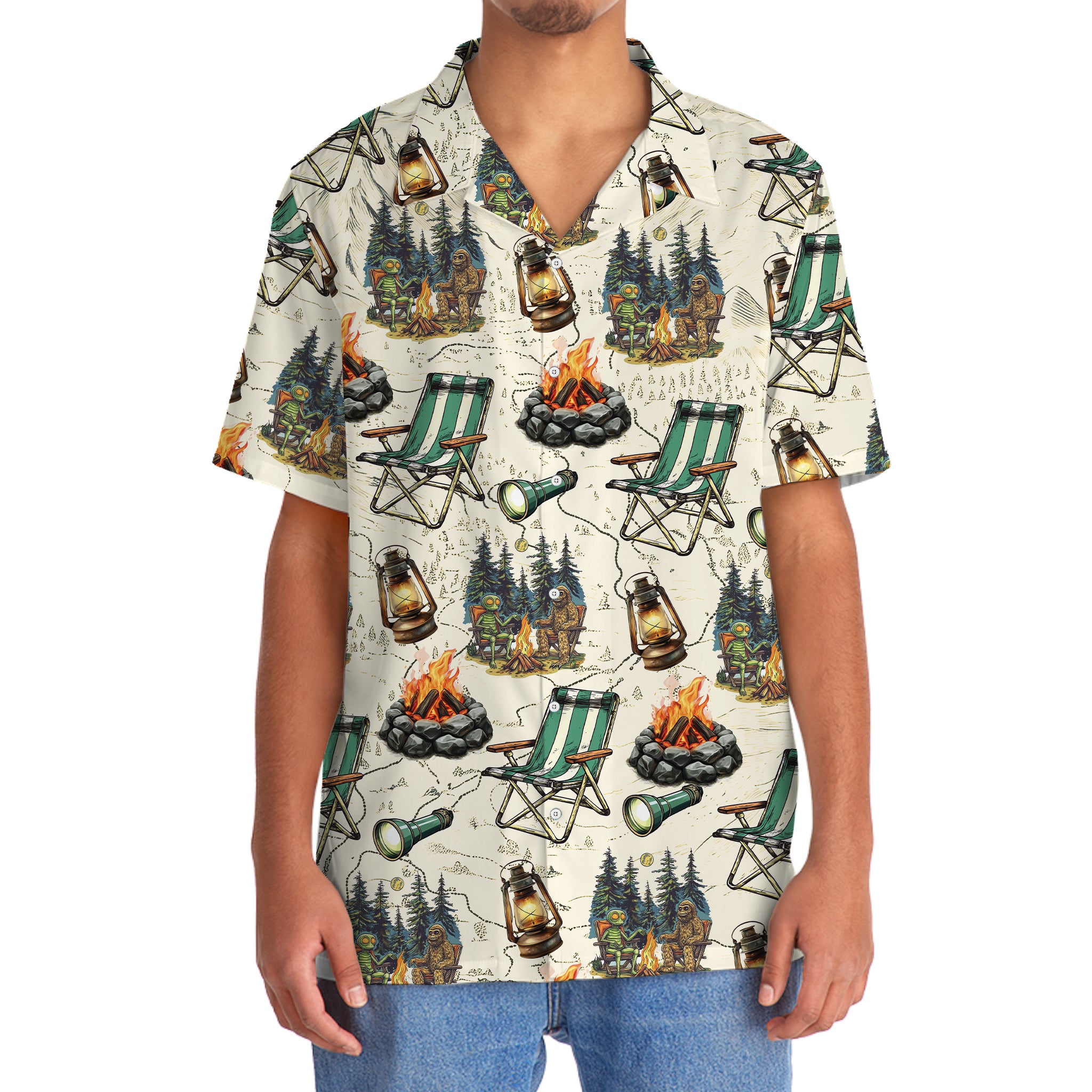 Alien And Bigfoot Camping Hawaiian Shirt