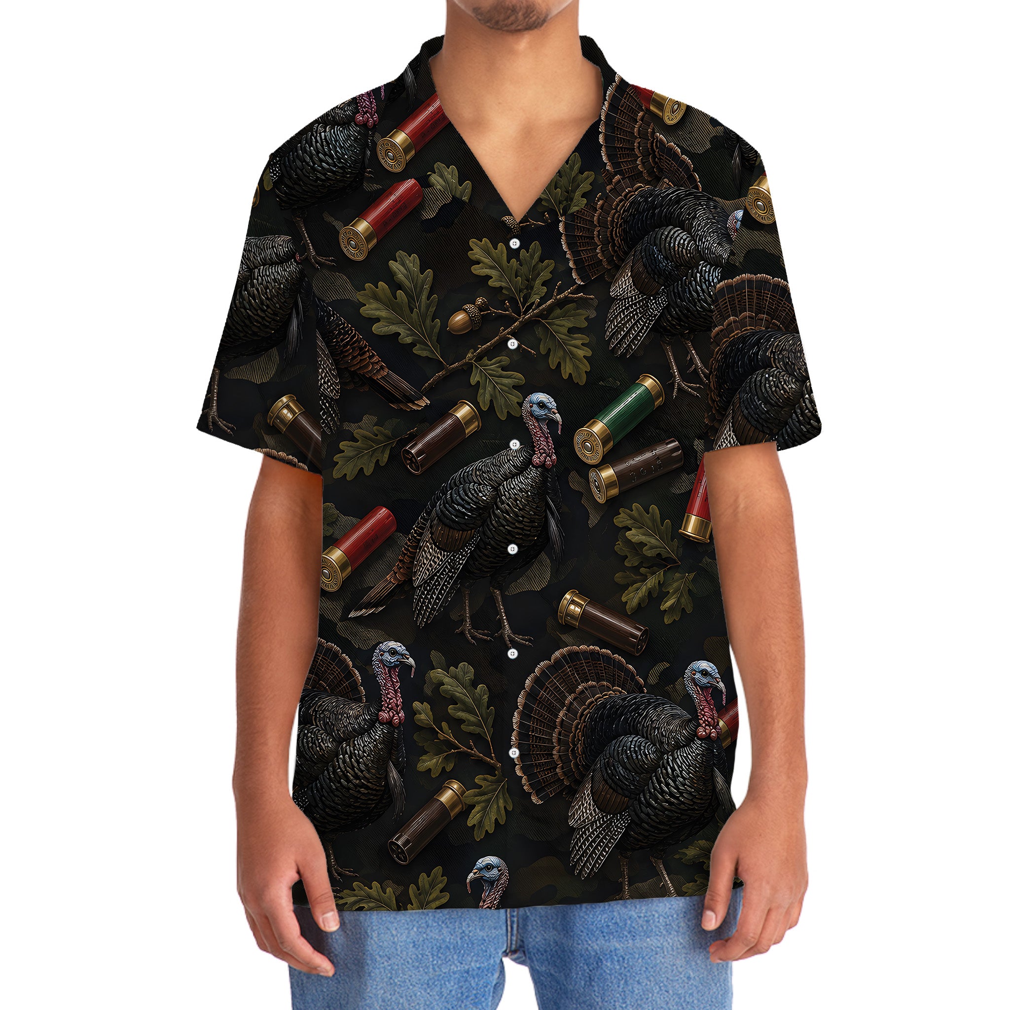 Vintage Turkey Hunting Camouflage Black Hawaiian Shirt