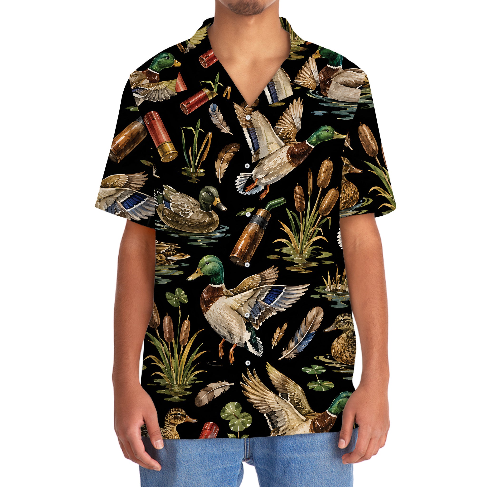 Duck Hunting Retro Black Hawaiian Shirt