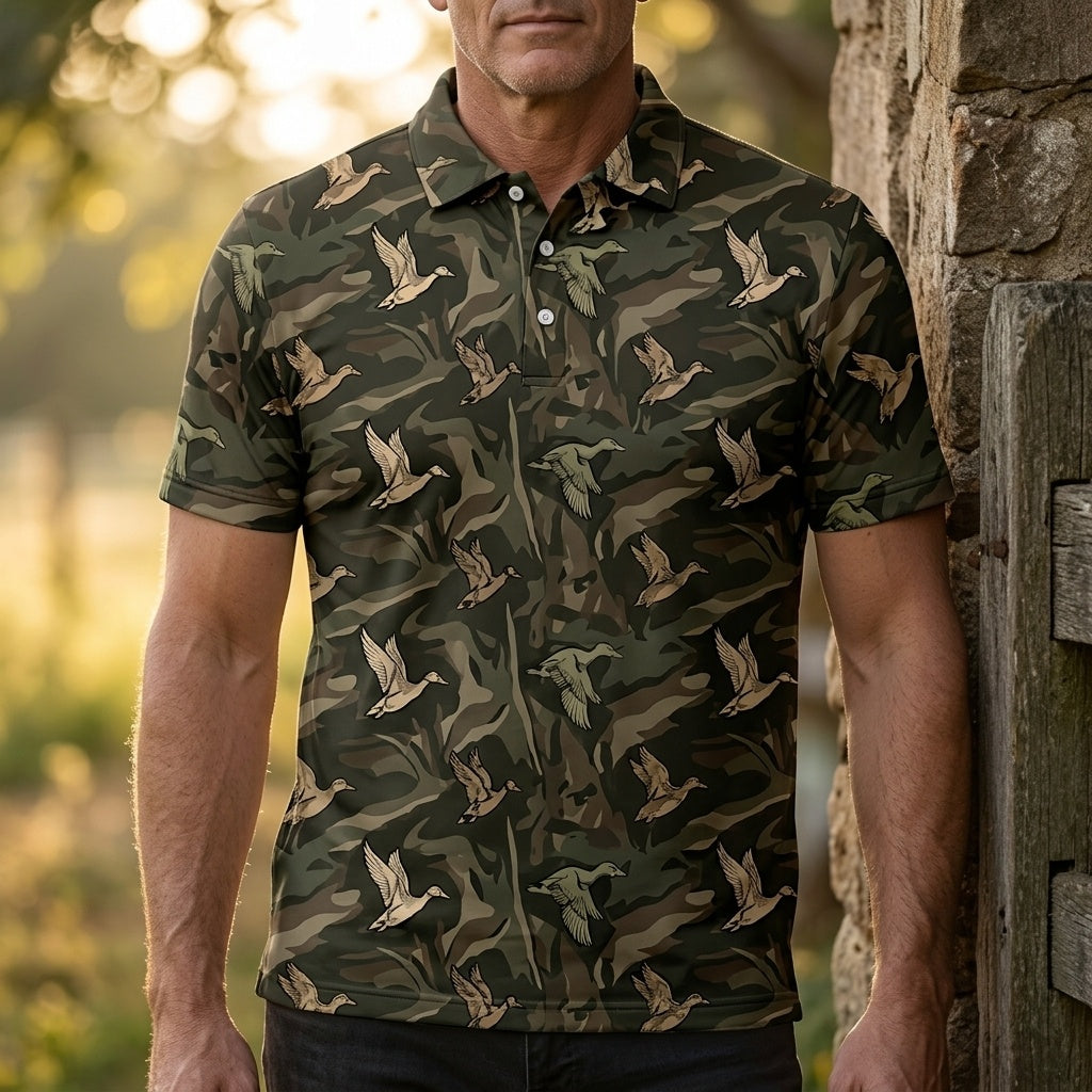 Vintage Camo Duck Hunting Polo Men Shirt