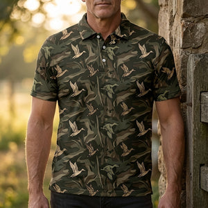 Vintage Camo Duck Hunting Polo Men Shirt