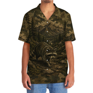 Raccoon Forest Camouflage Dark Hawaiian Shirt