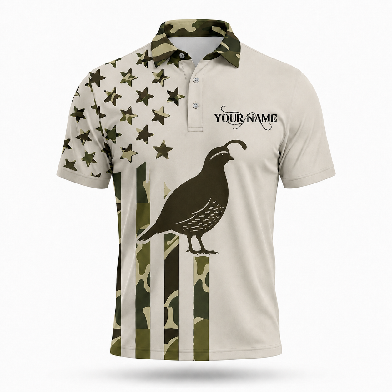 Custom Name Quail Hunting Camouflage Style Men Polo Shirt