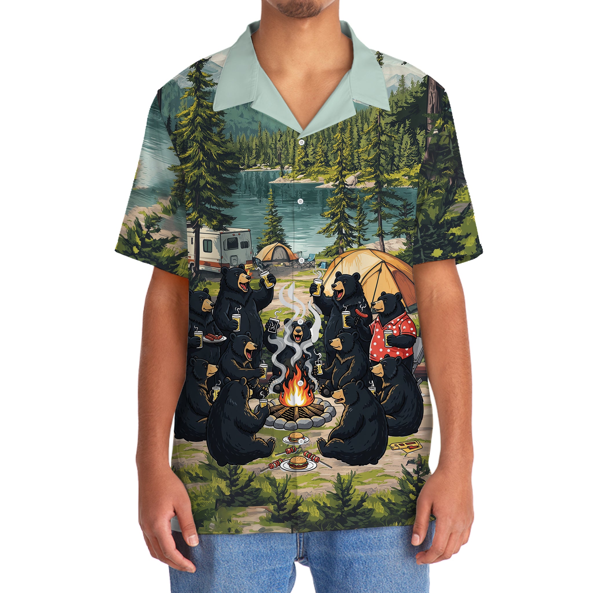 Friends, Fires, Fun Camping Crew Black Bear Hawaiian Shirt