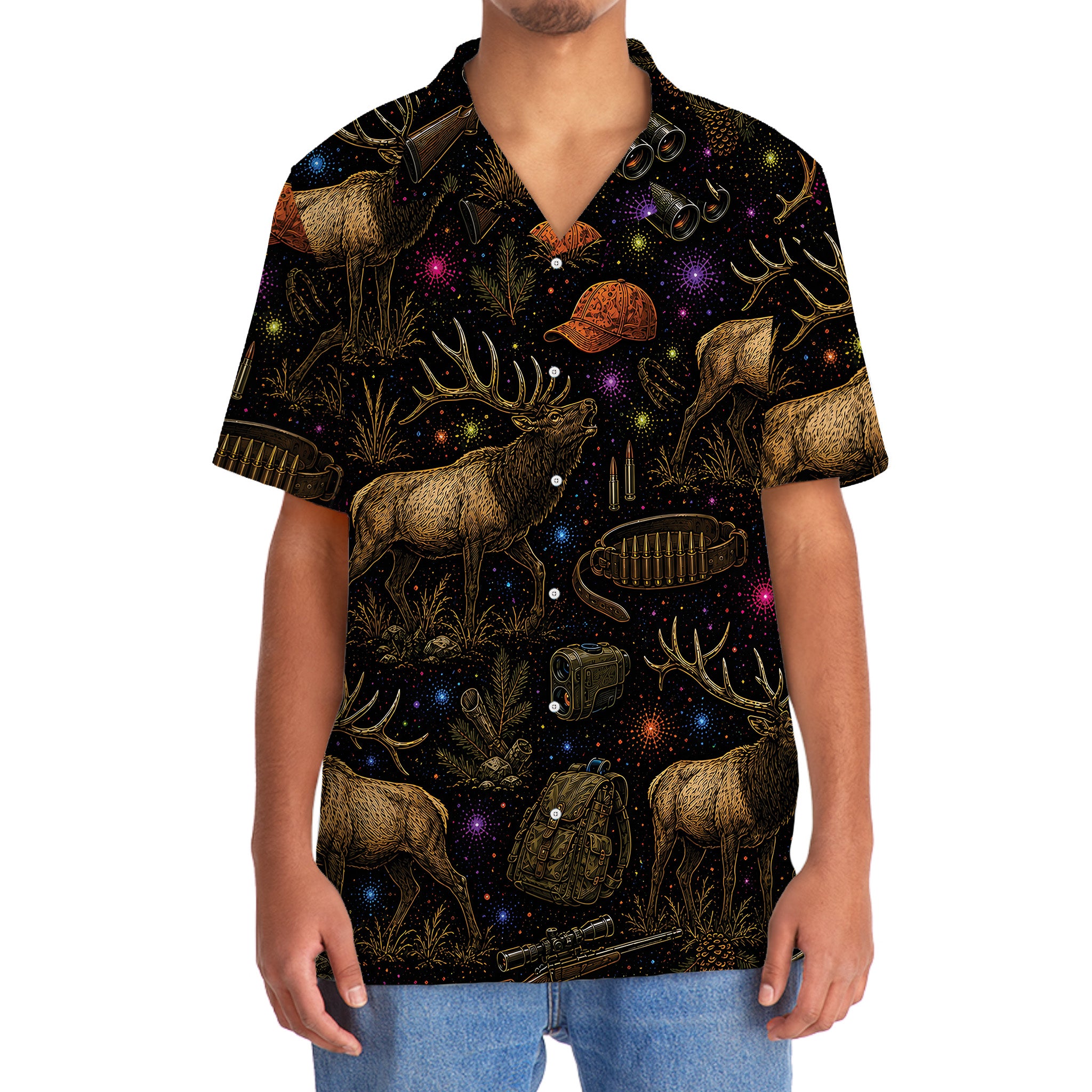 Retro Elk Hunting Colorful Hawaiian Shirt