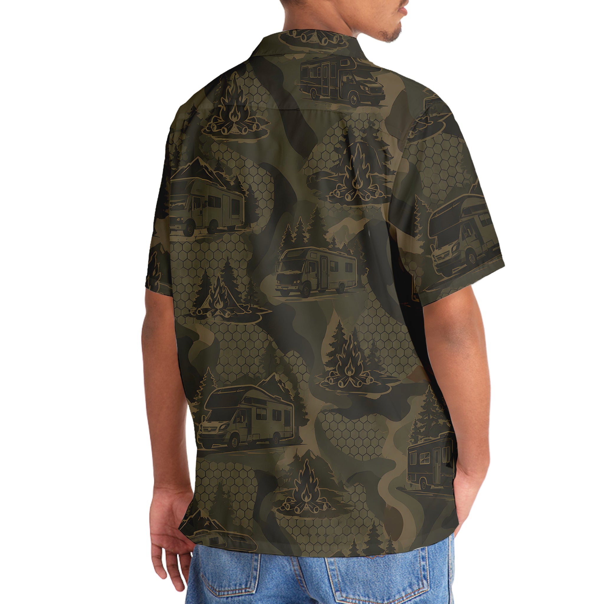 Motorhome Camping Camouflage Hawaiian Shirt