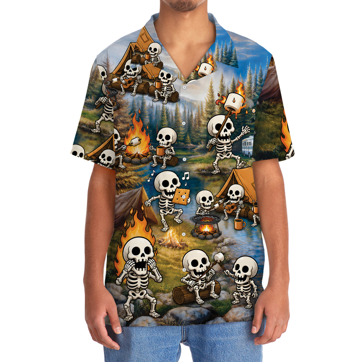 Vintage Skeleton Camping Hawaiian Shirt