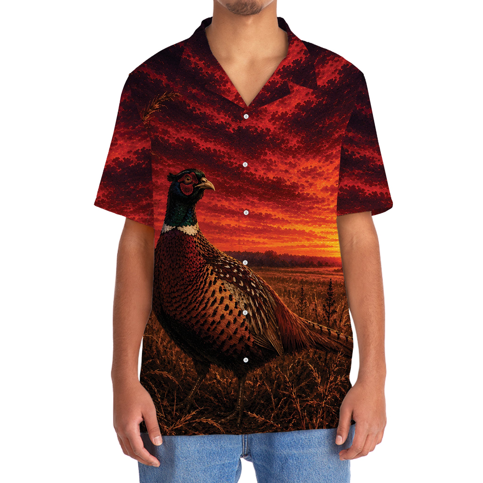 Pheasant Hunting Burnt Sky Hawaiian Shirt