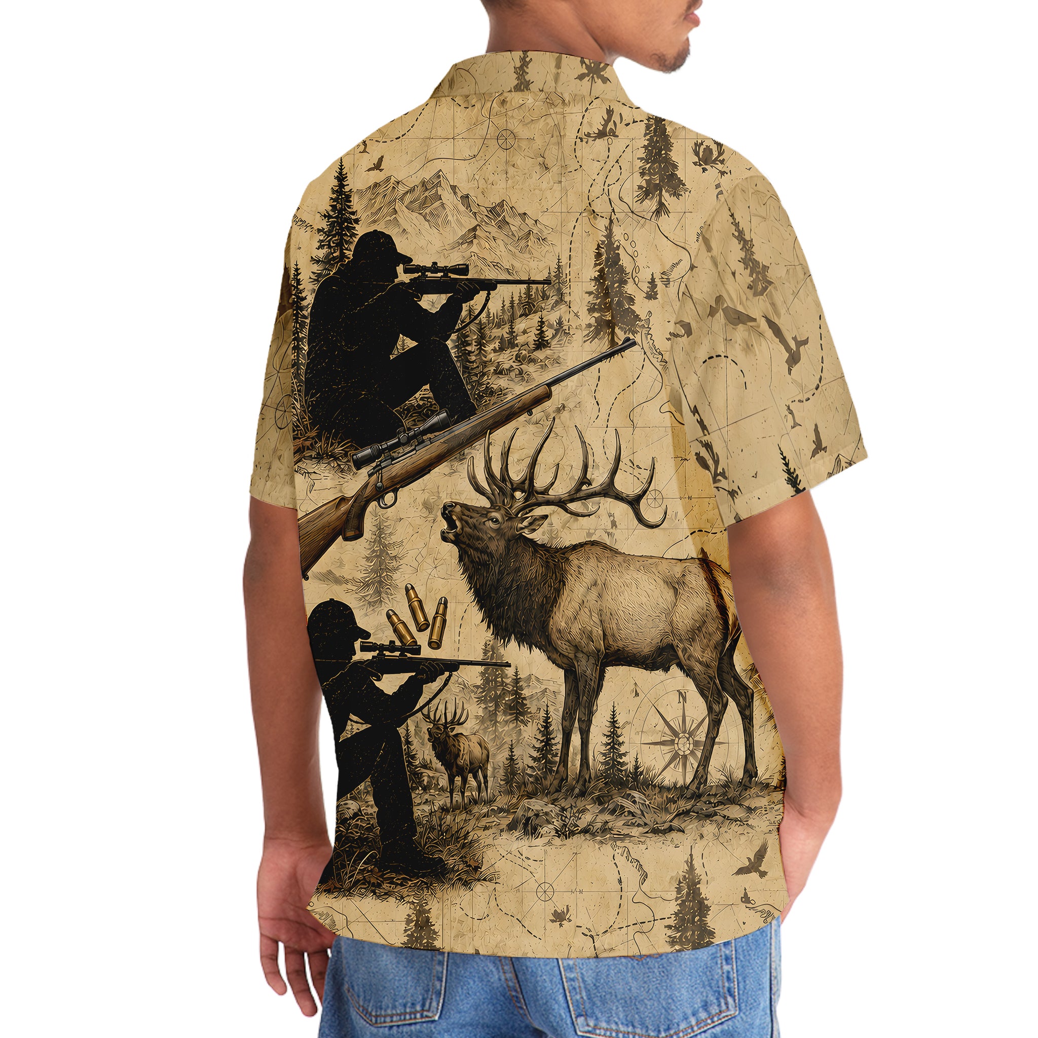 Vintage Elk Hunting Hawaiian Shirt