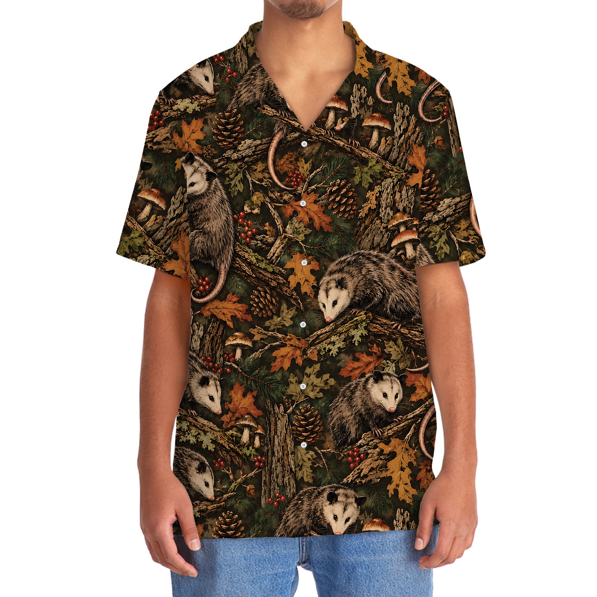 Autumn Woodland Opossum Tapestry Hawaiian Shirt