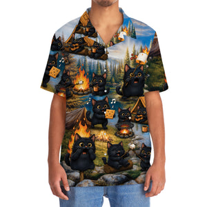 Vintage Black Cat Camping Hawaiian Shirt