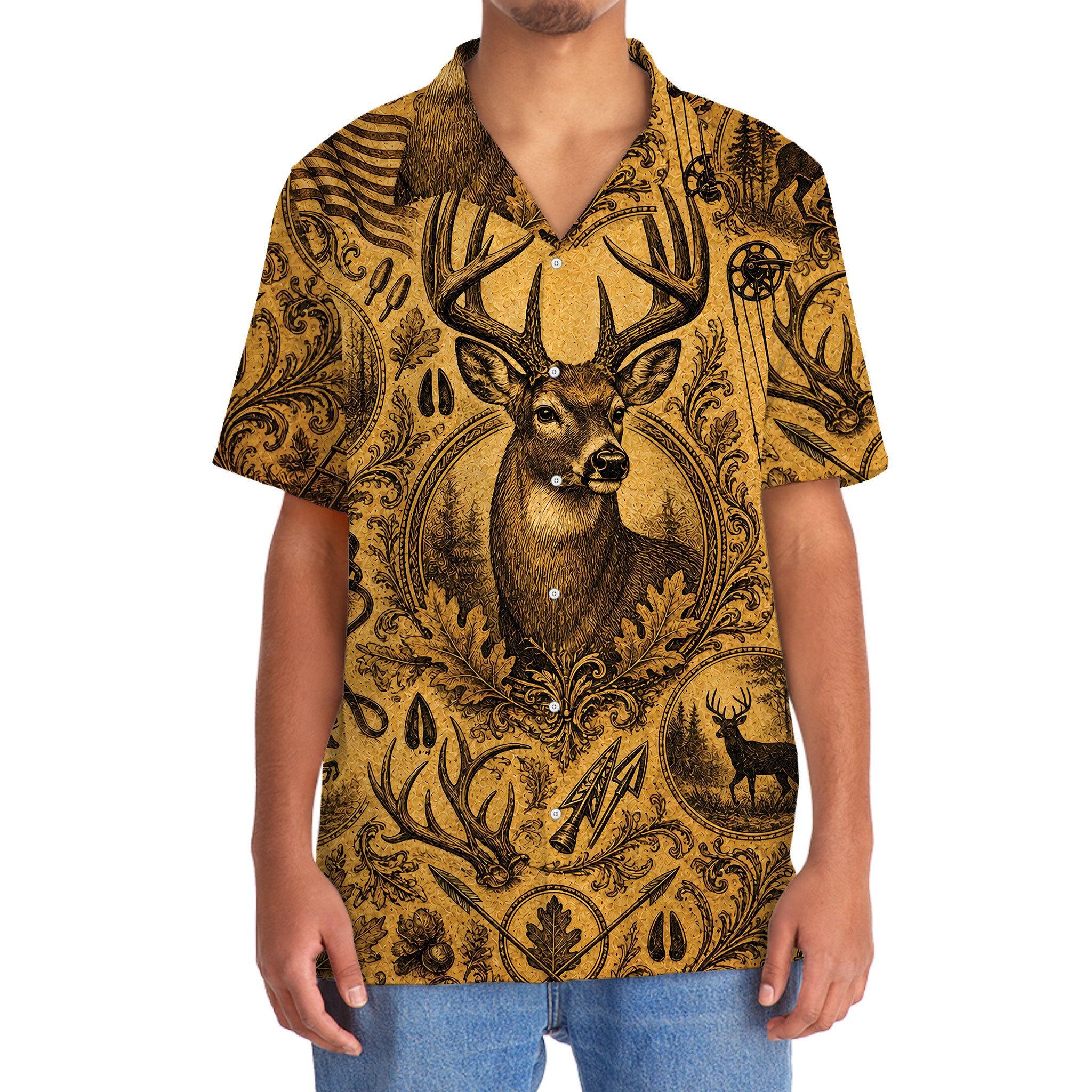 Whitetail Deer Hunting Legend Vintage Art Hawaiian Shirt
