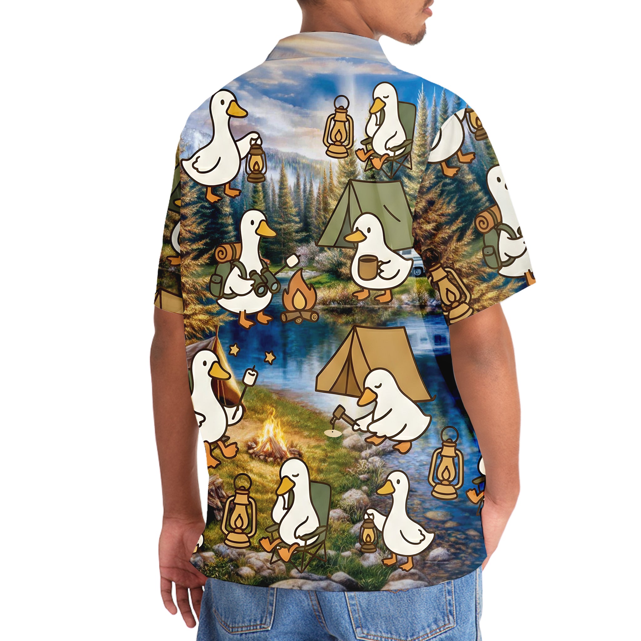 Funny Cute Goose Camping Hawaiian Shirt