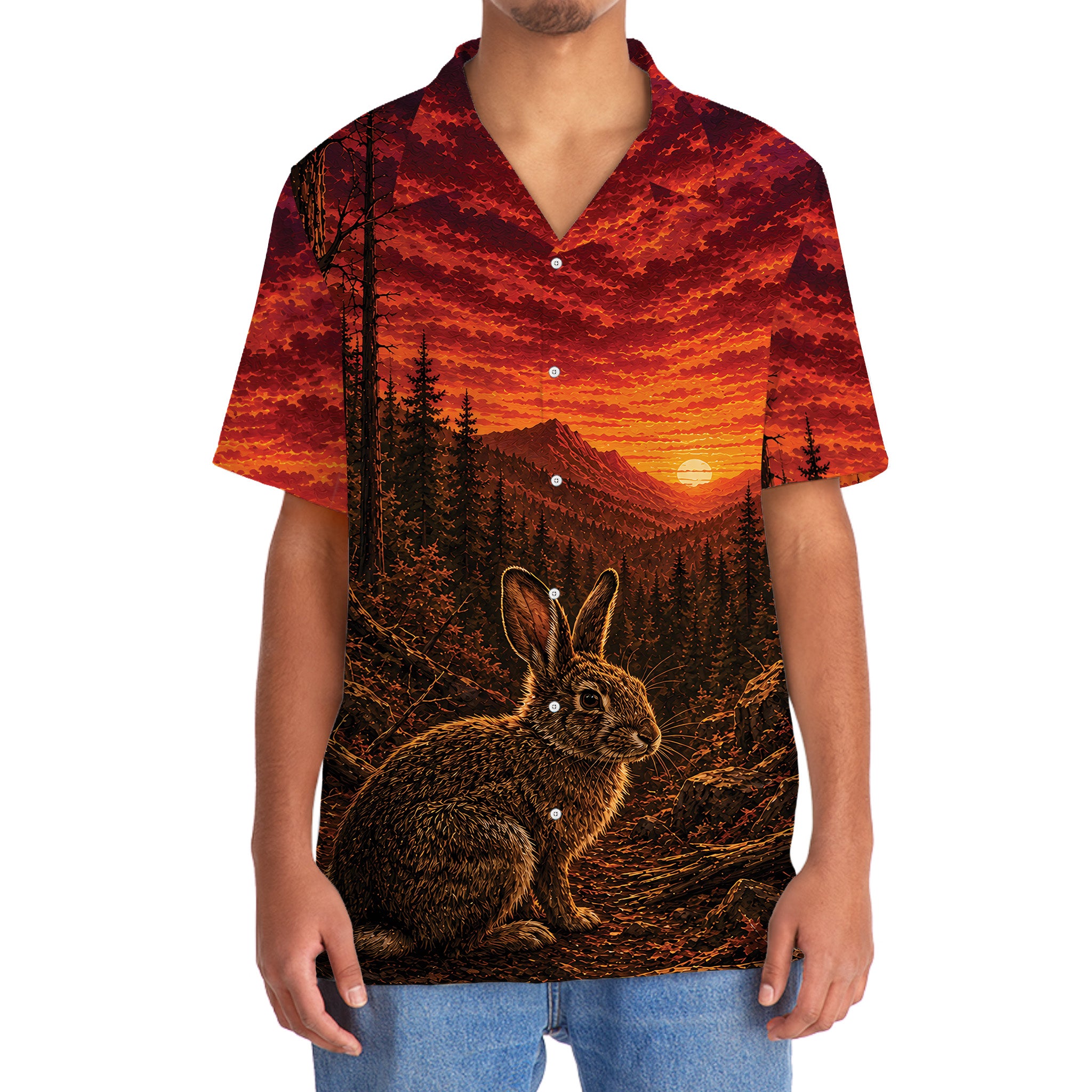 Rabbit Hunting Burnt Sky Hawaiian Shirt