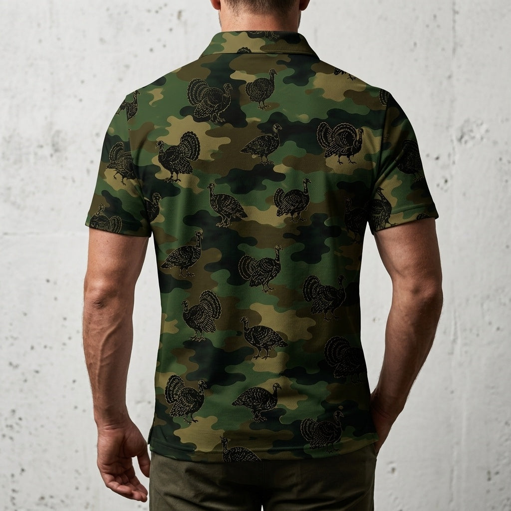 Wild Turkey Camouflage Millitary Men Polo Shirt