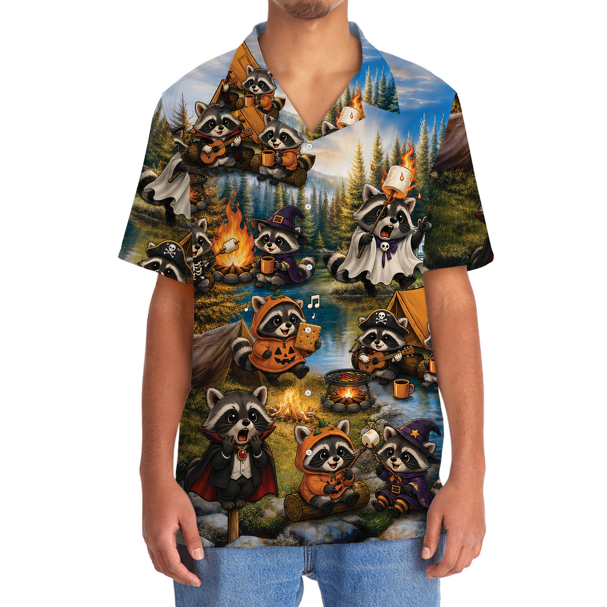 Vintage Raccoon Camping Hawaiian Shirt
