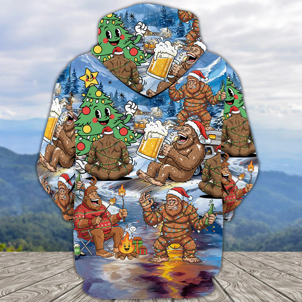 Bigfoot Camping In Santa Costume All Over Print Shirt
