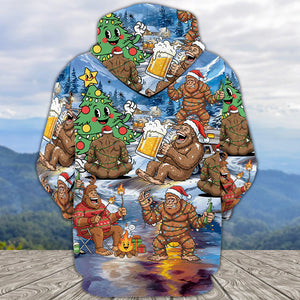 Bigfoot Camping In Santa Costume All Over Print Shirt