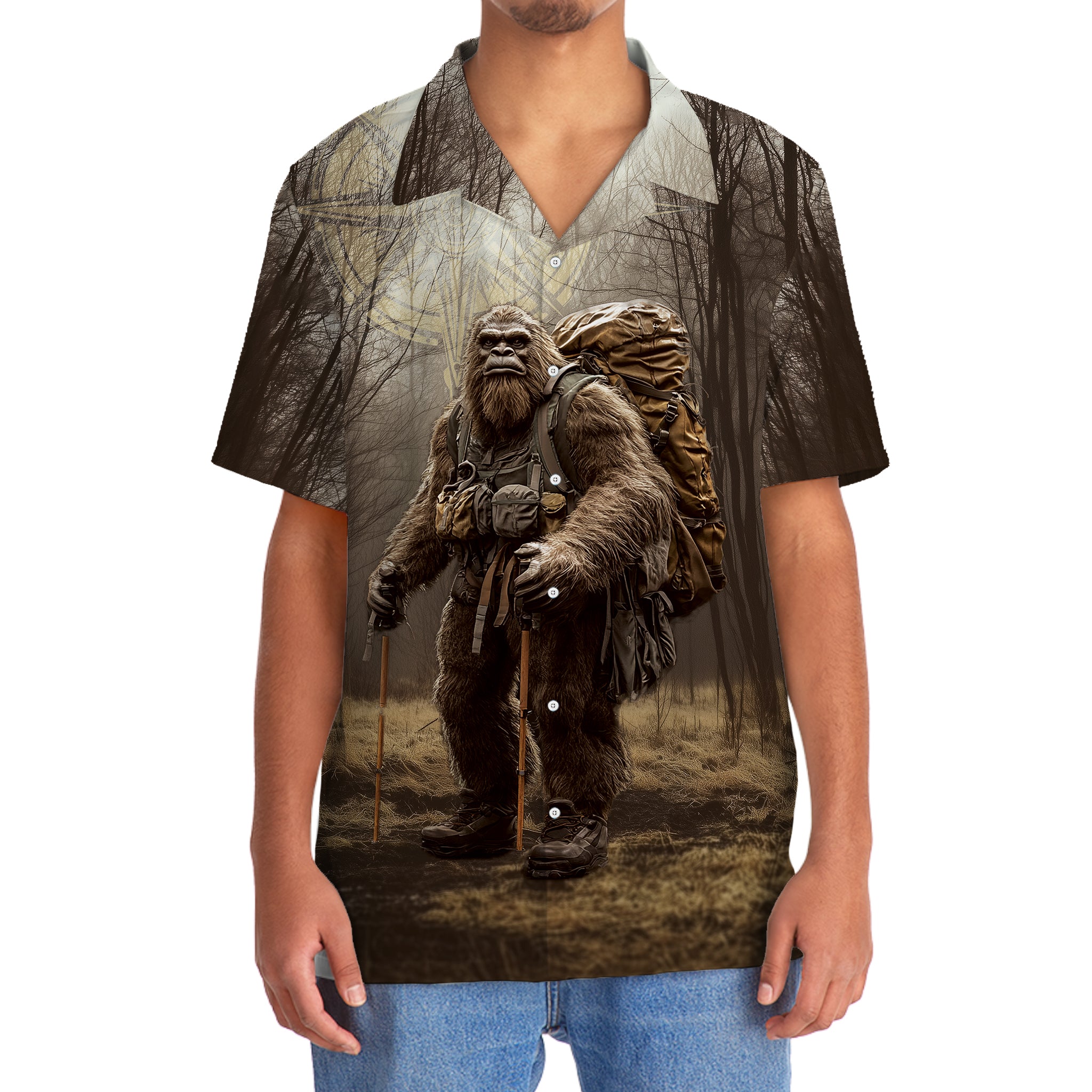 Bigfoot Camping In The Wild Hawaiian Shirt
