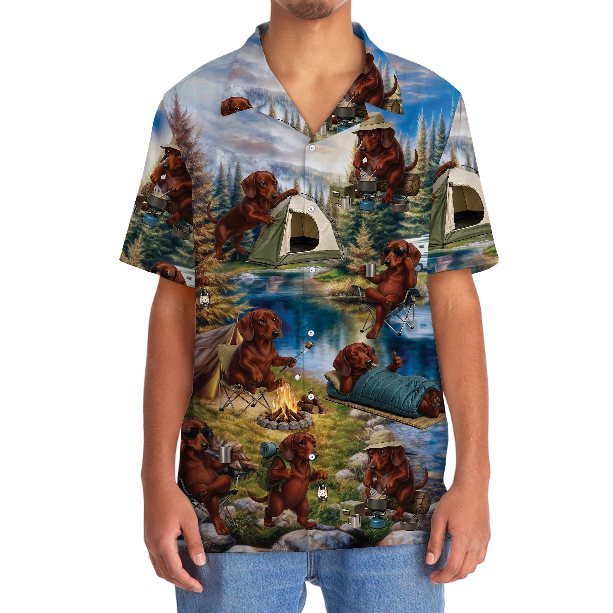 Dachshund Dog Funny Camping Hawaiian Shirt