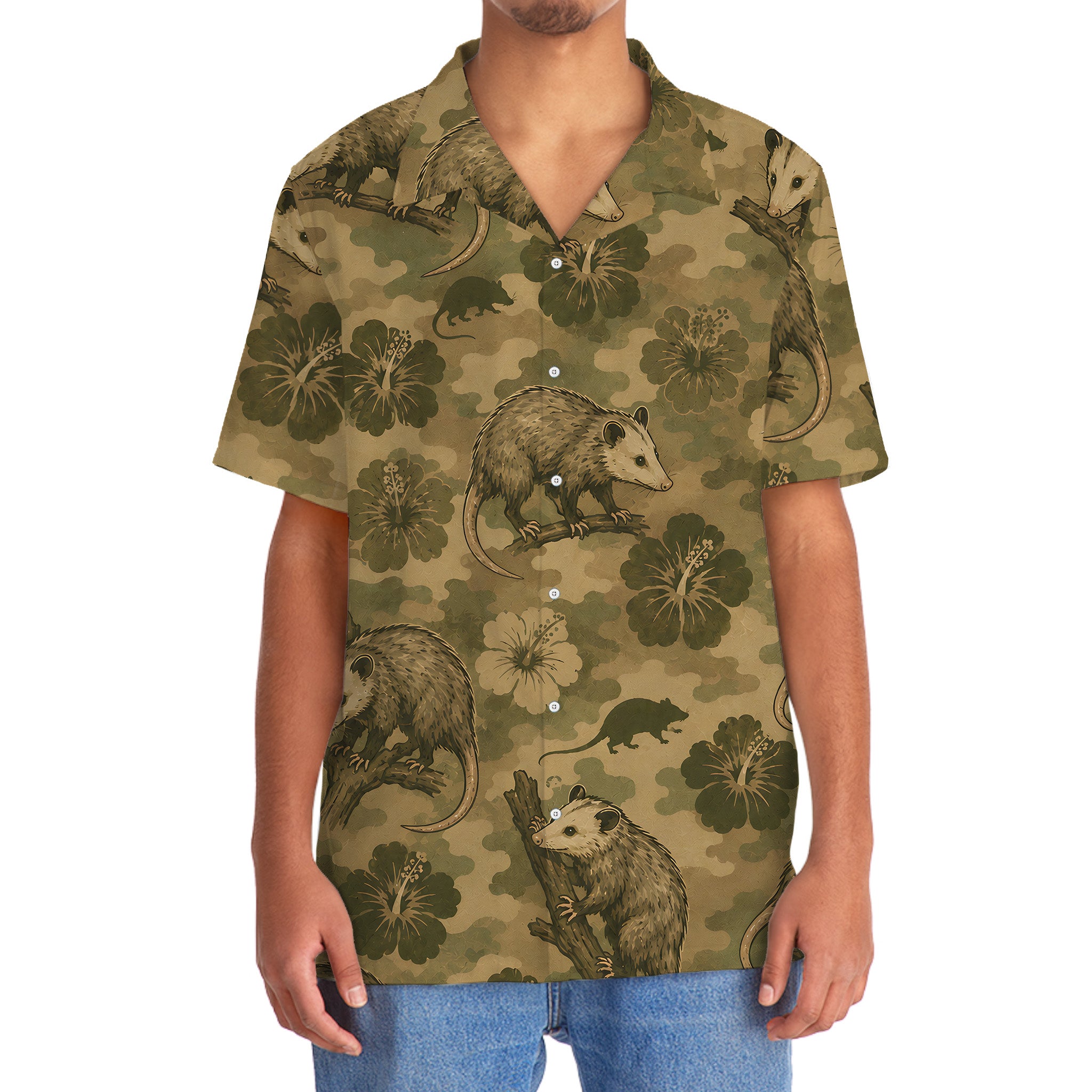 Opossum Hibiscus Camouflage Hawaiian Shirt