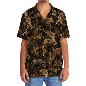 Vintage Feral Pig Art Camo Hawaiian Shirt