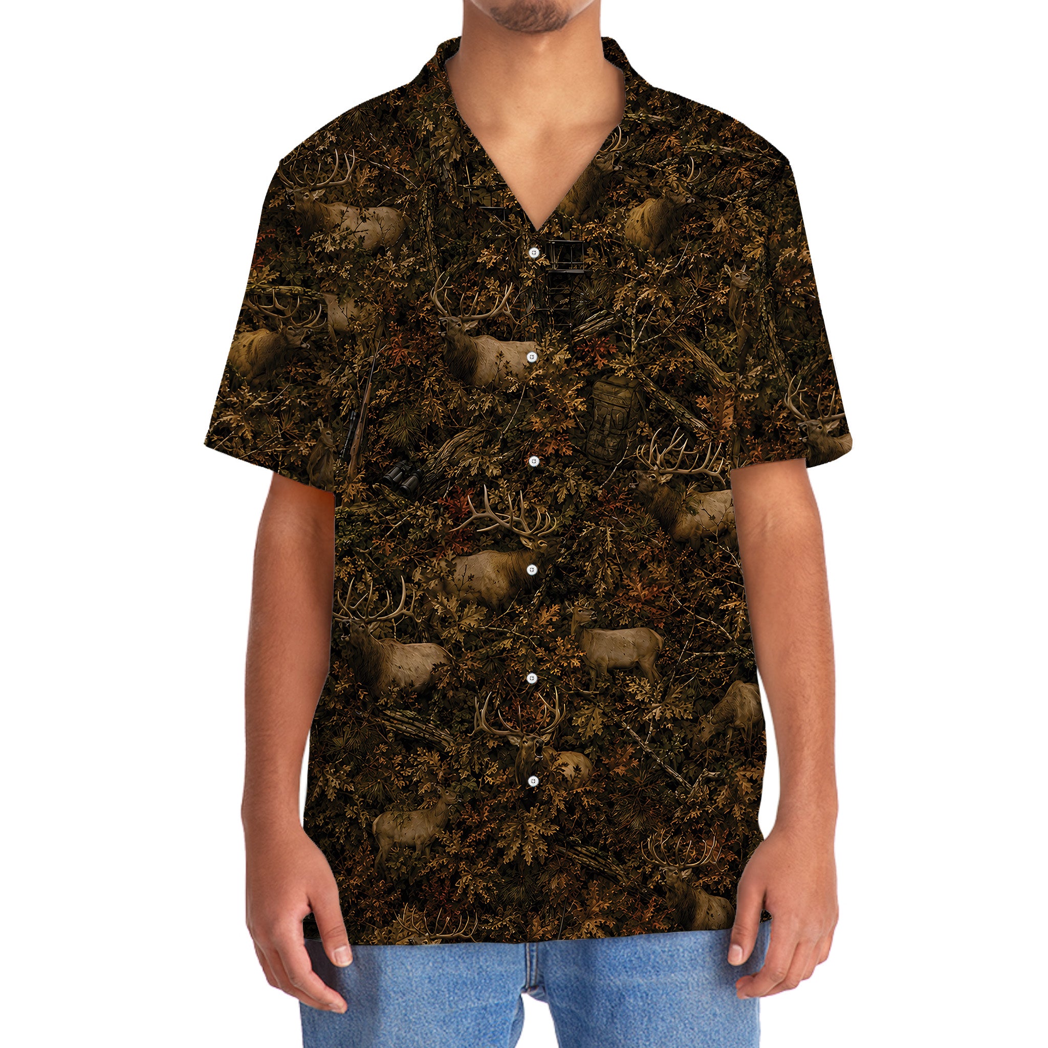 Elk Hunting Forest Camouflage Hawaiian Shirt