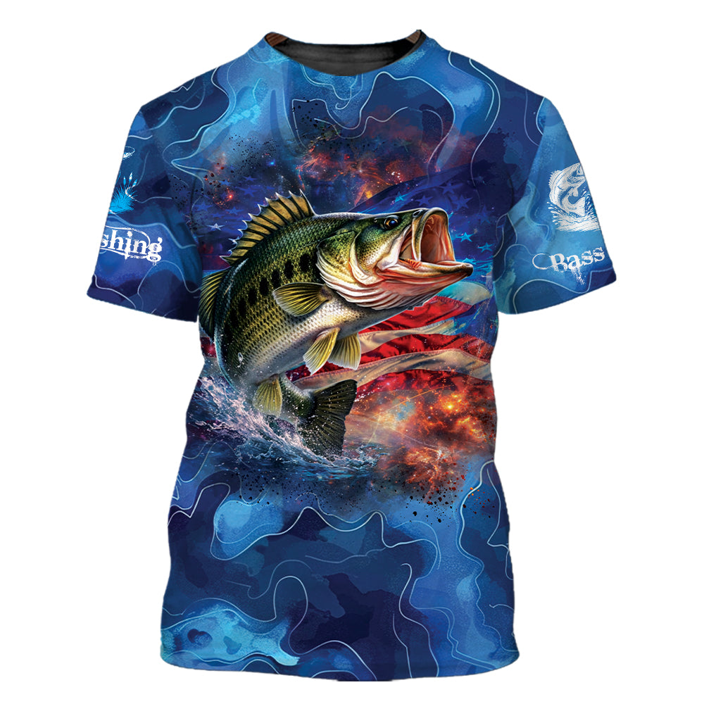 Blue Bass Fishing Patriotic All Over Print Shirt