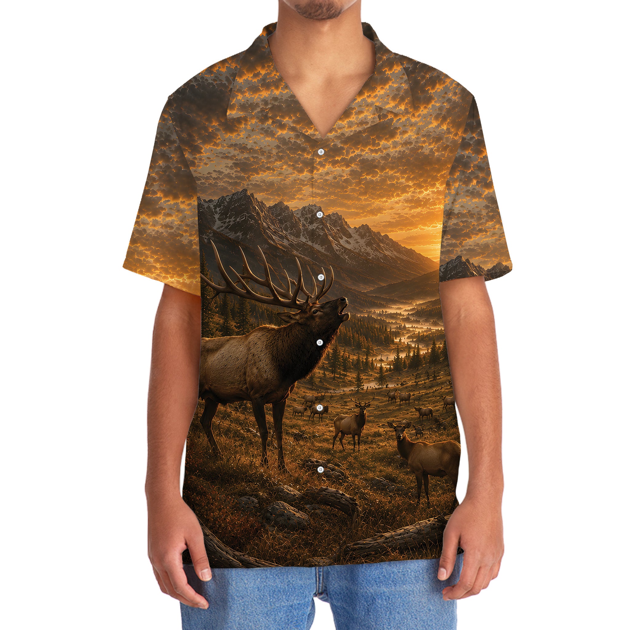 Elk Hunting Nature Hawaiian Shirt