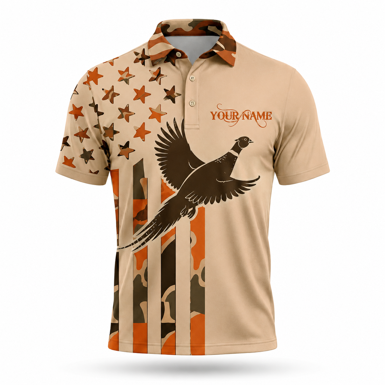 Custom Name Upland Pheasant Hunting Camouflage Style Men Polo Shirt