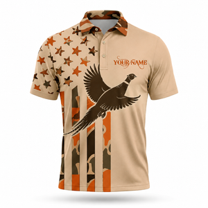 Custom Name Upland Pheasant Hunting Camouflage Style Men Polo Shirt