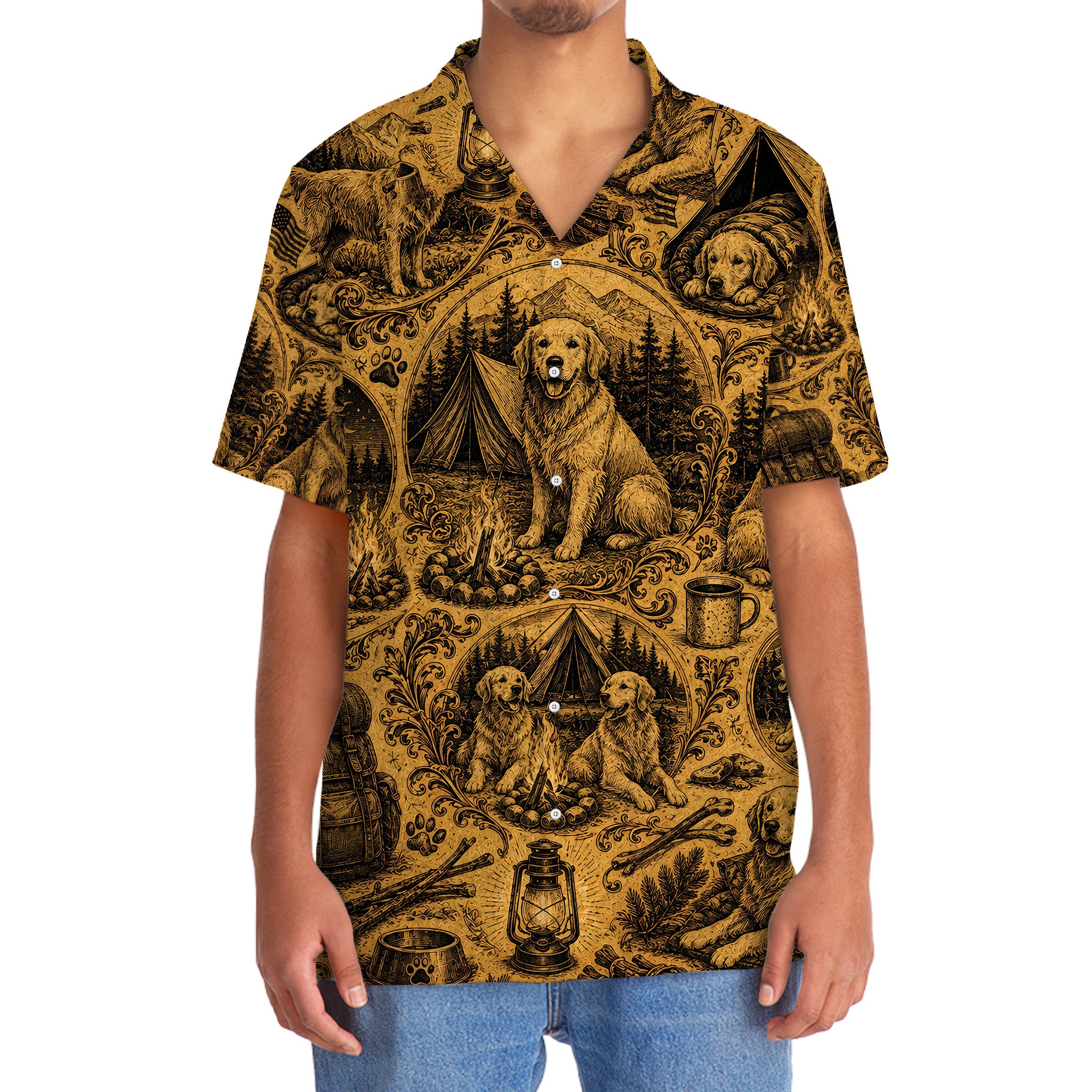 Camping With Golden Retriever Vintage Legend Art Hawaiian Shirt