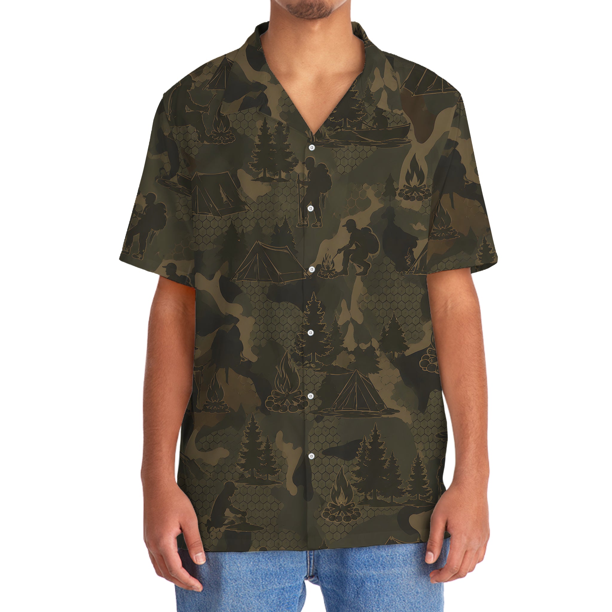 Camper Camping Camouflage Hawaiian Shirt