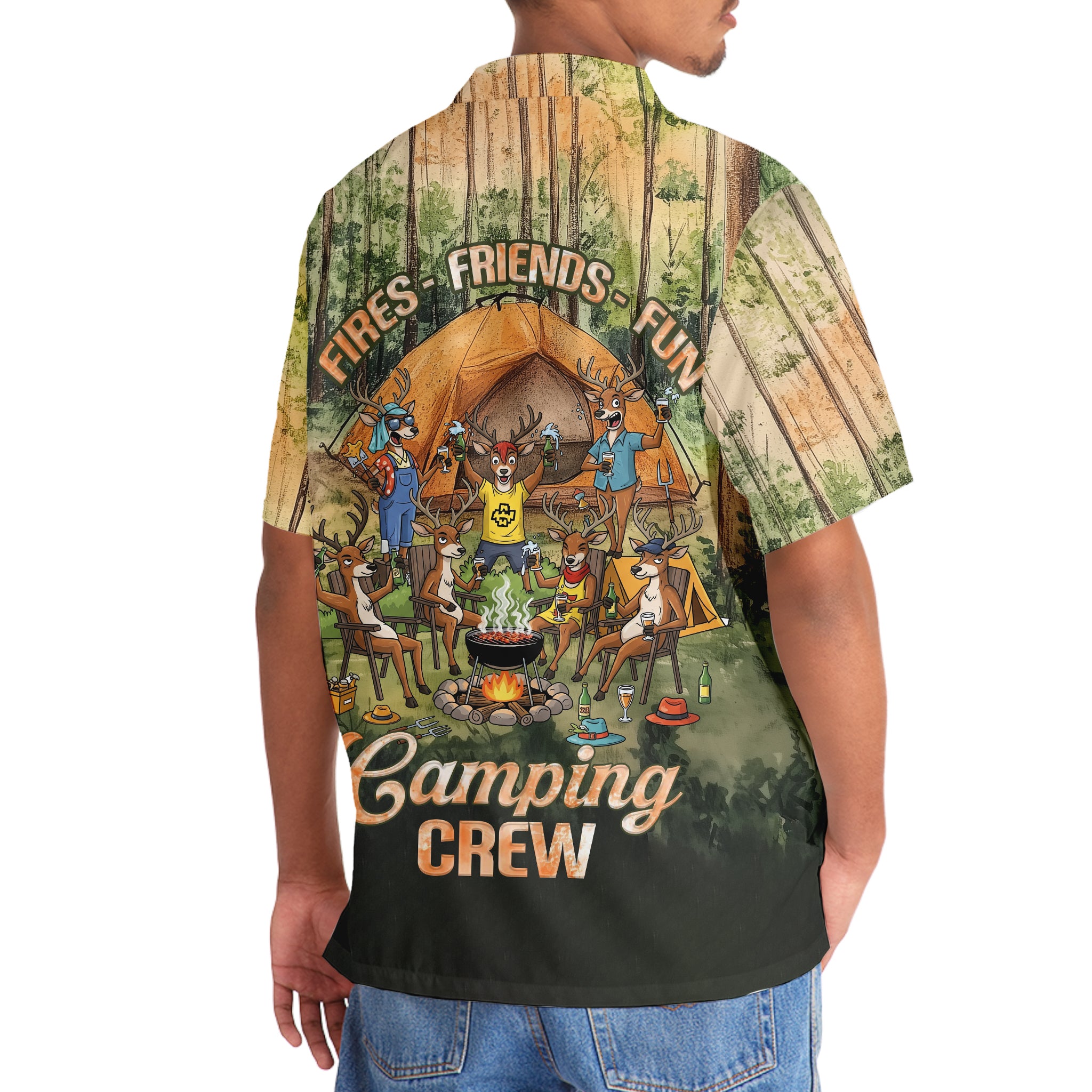 Friends, Fires, Fun Camping Crew Deer Hawaiian Shirt